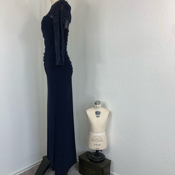 BA Nites Sheer Sweatheart Bust Lace Floral Ruched Evening Ball Floor Length Gown - Picture 4 of 11